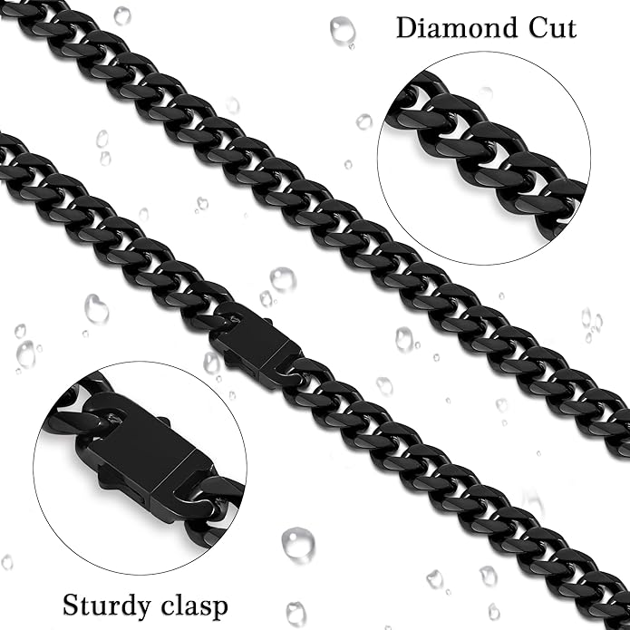 Fiusem 3.5mm Cuban Link Chains for Men, Silver Tone/Black/14K Gold Plated Stainless Steel Necklace Chain, Mens Necklace 16, 18, 20, 22, 24, 26, 28 Inch