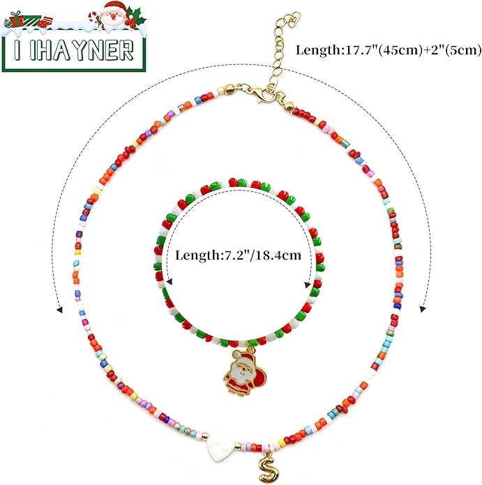 I IHAYNER Colorful Beaded Initial Necklace and Bracelet Set for Girls Personalized Letter Jewelry Gifts Trendy Choker Necklace Matching Bracelet Birthday Friendship Gift