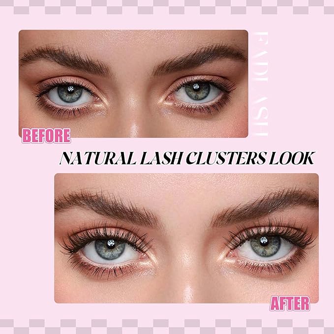 FADLASH Lash Extension Kit Fluffy Brown Lash Clusters 0.07 D Curl Wispy Eyelash Clusters with Lash Bond and Seal Lash Tweezer DIY Lash Clusters Kit for Beginners at Home(SNR028-0.07D, 8-16mm Kit)