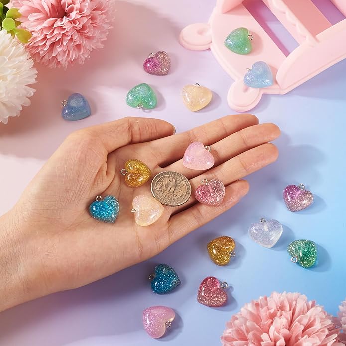 Resin Love Heart Star Flower Charms Colorful Heart Floral Pentagram Pendants Cute Hang Ornament for DIY Crafts Necklace Bracelet Keychain Jewelry Making