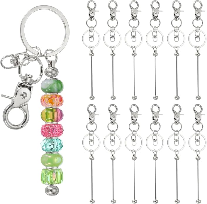 uxcell Beadable Keychain, Keychain Making Supplies, Blank Bead Metal Chain Bars for DIY Crafts Jewelry Making Gift