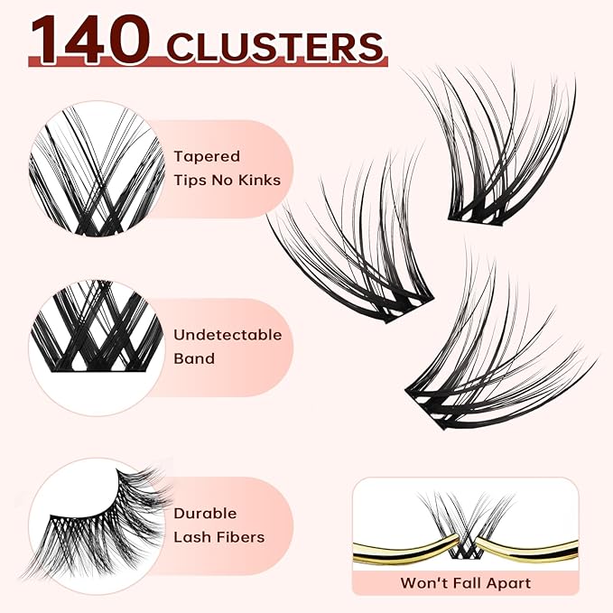 JOLIETIFY Lash Extension Kit, Medium Dense Clusters, Faux Mink 8–16mm, Defined Look, Soft & Sculpted Style,Reusable Individual Lashes with Waterproof Bond & Seal, Tweezers & Remover, DIY for Beginners