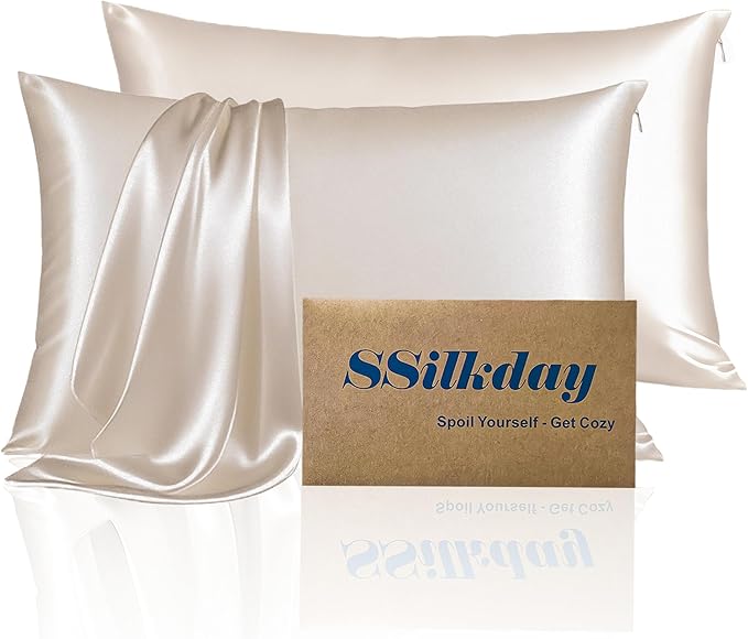 Mulberry Silk King Size Pillow Cases Set of 2, Ultra Smooth Soft Breathable Cooling Pillow Cases for Hot Sleepers, Silk Satin Pillowcases 2 Pack with Zipper for Hair and Skin, Gifts for Women