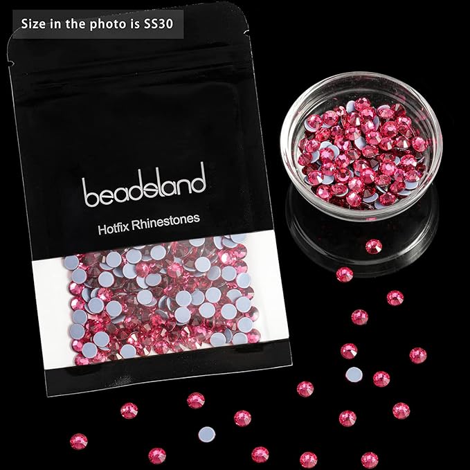 Beadsland Hotfix Rhinestones, 1440pcs Flatback Crystal Rhinestones for Crafts Clothes DIY Decorations,Rose, SS20, 4.6-4.8mm
