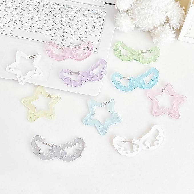 Wing/Star Shape Carabiner Hook Clips Lovely Phone Pendant Charm Acrylic Buckle Keychain For Backpack Handbag Gifts Outdoor Keyring Hook