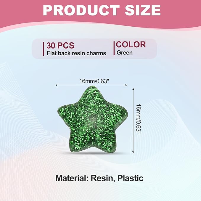 PATIKIL 30 Pcs Flat Back Resin Star Beads, Glitter Star Charms Bulk Mini Flat Back Beads Embellishments for DIY Crafts Phone Case, Green