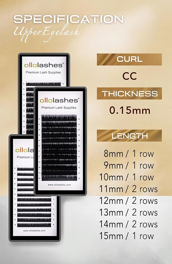 OLLOLASHES Eyelash Extension B C CC D J Curl Mix 5-20mm 0.03 0.05 0.07 0.15 Super Matte Classic Lash Extensions Professional Supplies for Lash Techs (D-0.03, 8-15mm)