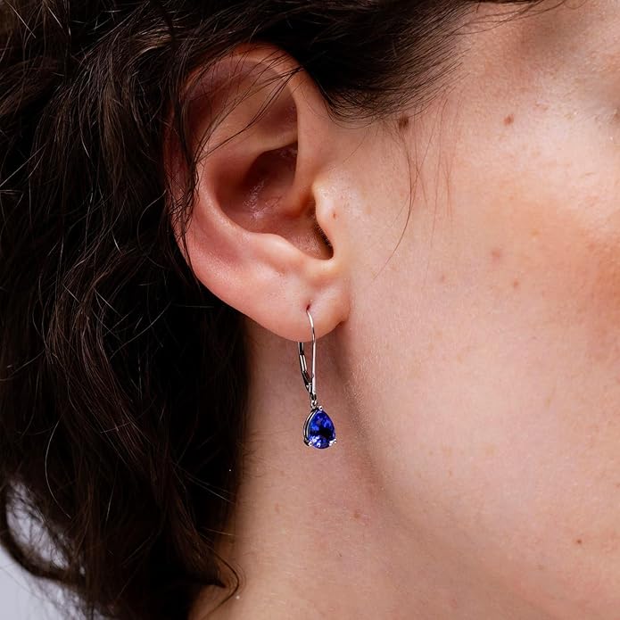 ANGARA Natural Tanzanite Earrings for Women | Solitaire Pear-Shaped Tanzanite Leverback Earrings in 14K Solid Gold/Platinum | December Birthday, Anniversary, Gemstone Jewellery Gift
