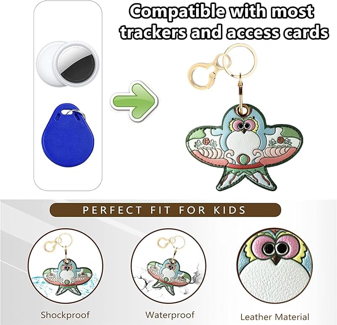 Leather Keychain Holder Case Compatible with AirTag,Cute Protective Apple Air Tag Cover with Keychain Ring,Anti-Scratch Finder GPS Tracker Case for Wallet Keys,bag,pets(Kite B)