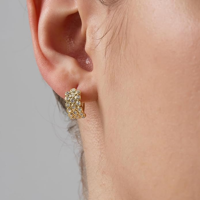 FRUMOS 925 Sterling Silver Huggie Earrings for Women 18K Gold Plated Hoop Earrings for Women Hypoallergenic Small Cubic Zirconia Huggie Earring