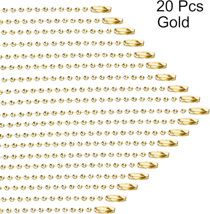 MECCANIXITY 20Pcs 5 Inch 12cm Ball Bead Chain, Metal Ball Chain with Connectors for Hanging Ornament Jewelry Necklace Dog Tag Keychain Christmas Decoration,Gold