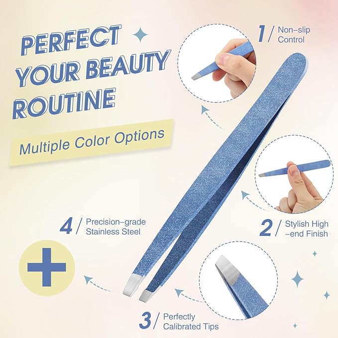 Mudder 12 Pcs Eyebrow Tweezers Set for Facial Hair Stainless Steel Slanted Tip Tweezers in Bulk for Men and Women (Sky Blue)