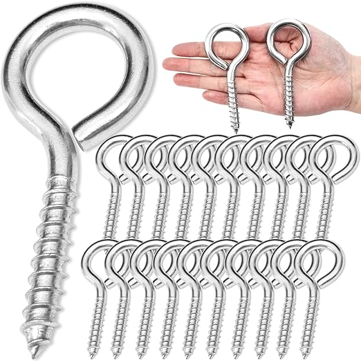 20PCS 4 inches Screw Eyes M8 304 Stainless Steel Eye Screws, Heavy Duty Screw, Eye Hooks Screw Eye Bolts Eye Hooks Screw, Indoor & Outdoor Uses (20, M8-4inch)