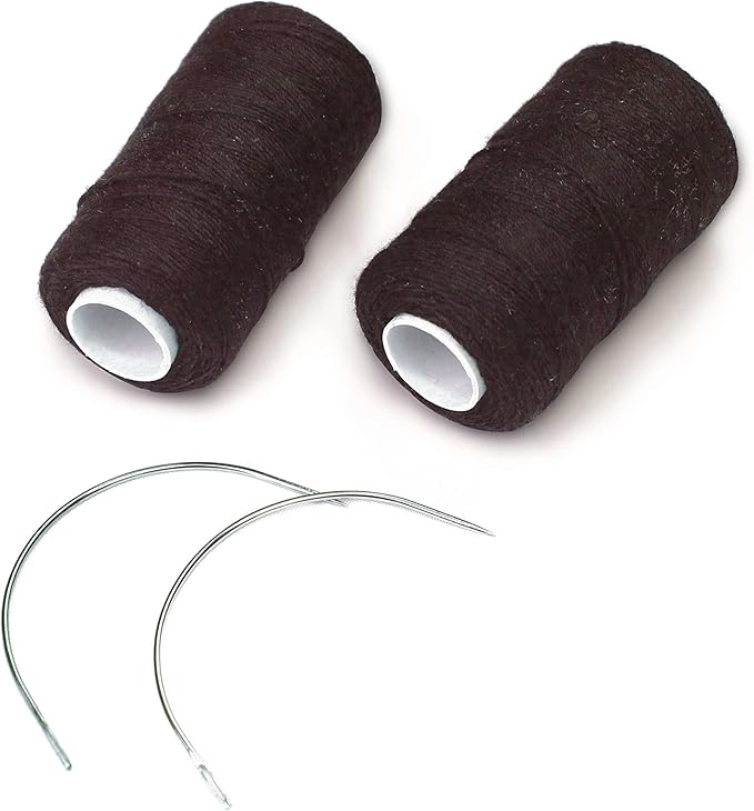 Ryalan Weaving Needle Combo Deal 3 Thread with Needle for Making Wig Sewing Hair Weft Hair Weave Big Medium and Small C Shape Curved Needle with J I Needle (10 Needle, 3 Thread Black, Brown, Blonde)