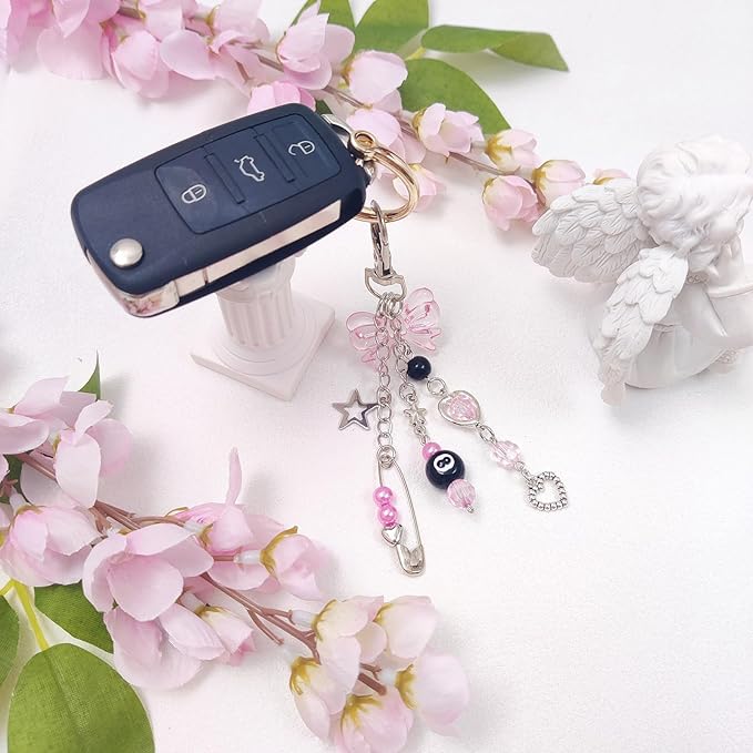 Y2K Aesthetic Keychains for Women Cute Flowers Star Cake Jellyfish Keychins Charms Kawaii Bag Purse Decor