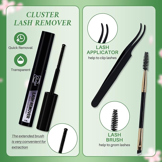 Lash Clusters Kit Wispy Eyelash Clusters Kit Lashes Clusters Kit Cluster Eyelash Extensions Pestañas Postizas Naturales+Lash Bond and Seal*2,Remover*2,Lash Tweezers*2,Mascara Brush*2(6 Boxes Kit-2)