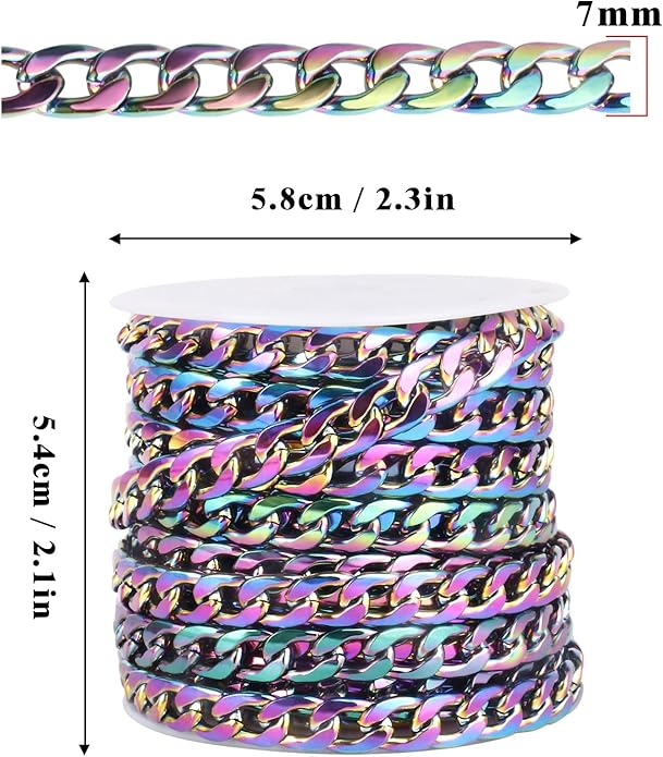 16.5 Ft Stainless Steel Curb Chains, 5mm 6mm 7mm 9mm Cuban Chain Roll Bulk for Jewelry Making