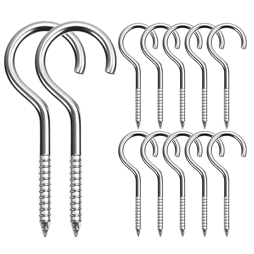 12 Pcs 304 Stainless Steel Screw Eyes Bolts, Screw-in Hooks, M5 Heavy Duty Self Tapping Screw Hooks for Indoor & Outdoor Hanging and Fixing (Open)