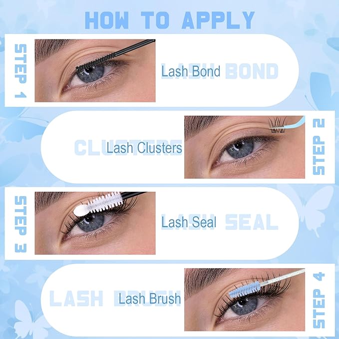Natural Lash Clusters Kit Invisible Band Eyelash Clusters DIY Lash Extension Kit Wispy Eyelash Extension Kit Clear Band Cluster Lashes with Lash Glue, Brush and Tweezers by ZANLUFLY(8-16mm)