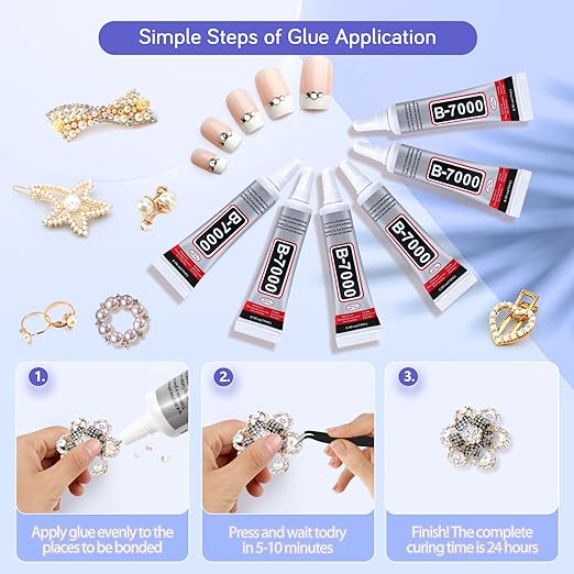 6PCS Jewelry Glue - 15ML/0.5fl oz Clear DIY Craft Glue for Rhinestones, Waterproof Strong Bond Adhesive for Phone Repair, Nail Art, Shoes, Fabric, Metal, Glass