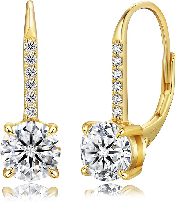 KRKC Moissanite Earrings, 1.0ct-2.0ct D Color Lab Created Diamond Earring, 14k White Gold Plated Sterling Silver Dangle Earrings S925 Leverback Drop Earring for Women Hypoallergenic Jewelry for Gifts