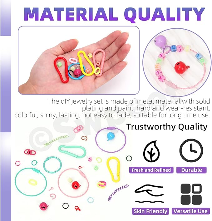 Swpeet 415Pcs Mixed Colors DIY Jewelry Accessories Assortment Kit, Including Lobster Claw Clasp, Swivel Eye Ring, Key Ring, Open Jump Ring, Eye Screw, and Extender Chain for Jewelry Making DIY Craft