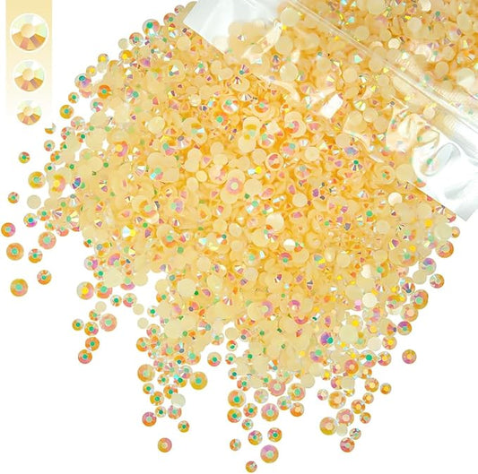 3mm 4mm 5mm Mix Light Champagne AB Resin Rhinestones for Crafting Flatback Jelly Stones Bulk SS10 SS16 SS20 Diamonds Crystals Gems for Nails Face Eyes Makeup Body Tumblers DIY Crafts Clothes