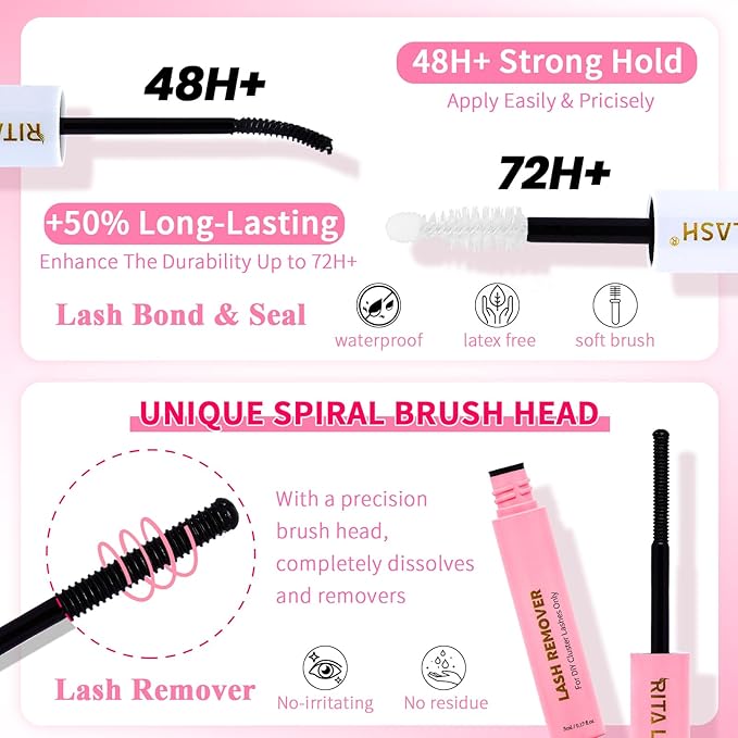 Lash Clusters Kit DIY Lash Extension Kit 3 Boxes Cluster Lashes 840Pcs Cluster Eyelash Extensions Wispy Eyelash Clusters with Lash Bond&Seal,Gift Packs for Beginners Bulk Pack(12 Counts Lash Kit-3)