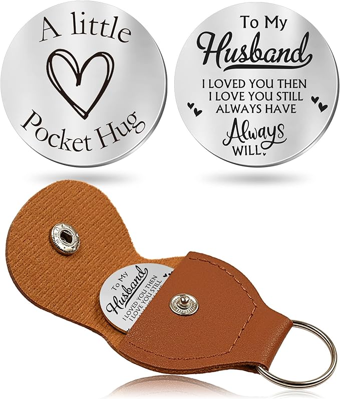 OUMILAN Pocket Hug Token Gifts for Men Boyfriend Girlfriend Inspirational Gift for Son Daughter Brother with Leather Keychain