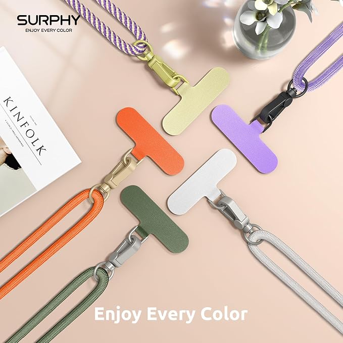 SURPHY Phone Lanyard, Adjustable Phone Strap Crossbody with 2 Pack Cell Phone Tether Tab, Premium Metal Buckles, Skin-Friendly, Universal Cell Phone Lanyard Crossbody for Women and Men, Orange