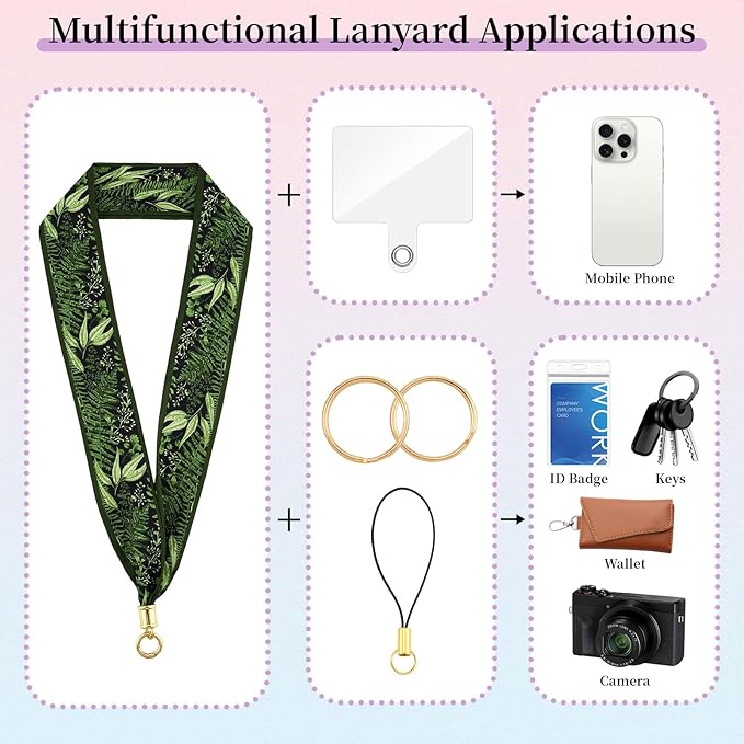 ZOOEASS Phone Lanyard Charm with Tether Tab Neck Lanyards for ID Badges Car Key Women Cute Scarf Keychain Strap Around Neck