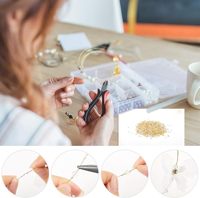 Hicarer 1200 Pieces Crimp Beads Metal Round Spacers Stopper Beads Clamp Ends for DIY Necklace Bracelets Jewelry Making Supplies(2 mm,Silver and Gold)