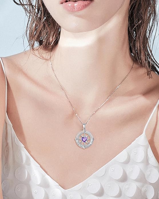 FANCIME Compass Necklace for Women Sterling Silver Compass Jewelry Opal Pendant Fine Jewelry Gemstone Birthday Christmas Gifts for Wife