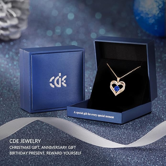 CDE Forever Love Heart Necklaces for Women, Wedding Anniversary, Birthday Mothers Day Christmas Day Gifts for Mom, Mother, Wife, friend, S925 Silver Jewelry with Birthstone Pendant
