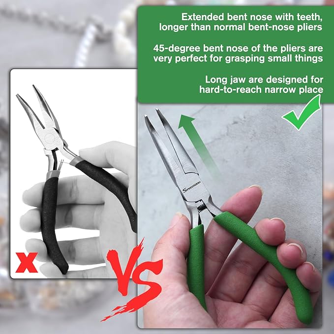 SPEEDWOX Mini Bent Needle Nose Pliers With Teeth 5" 45-Degree Bent Long Nose Pliers With Serrated Jaw Needle Remover Pliers Fishing Tools Precision Pliers For Jewelry Making And Small Object Gripping