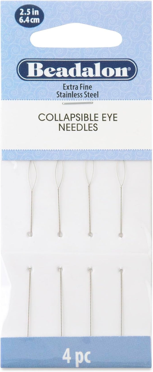 Beadalon Collapsible Eye Beading Needles, Extra Fine 0.24 mm / .009 inches Diameter, 2.5 inches Length, 4 pc