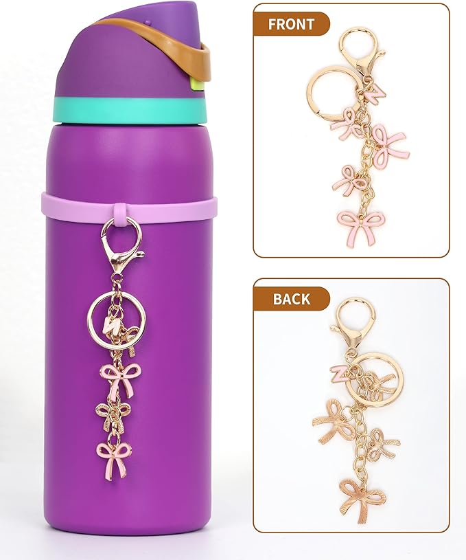 Bow Purse Charms Keychain - Pink Bow Alphabet Letter Key Chain, Bag Charms Wallet