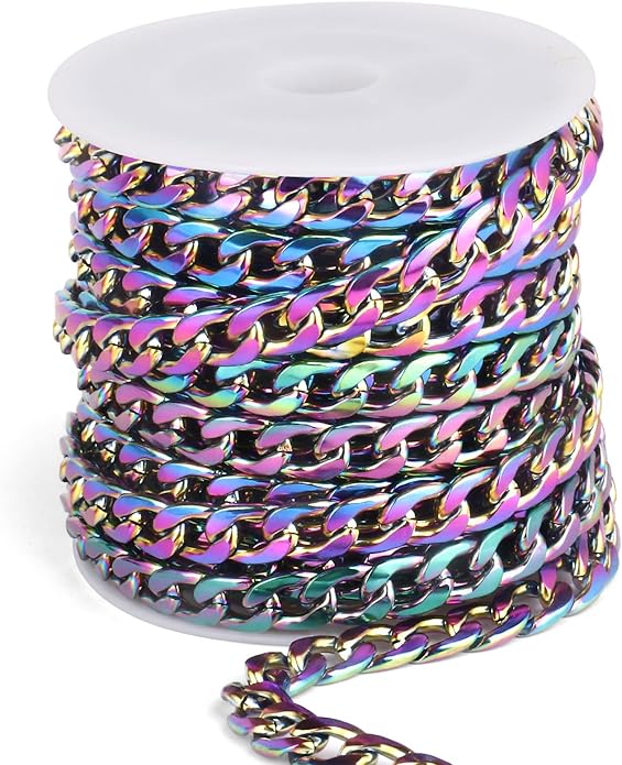16.5 Ft Stainless Steel Curb Chains, 5mm 6mm 7mm 9mm Cuban Chain Roll Bulk for Jewelry Making