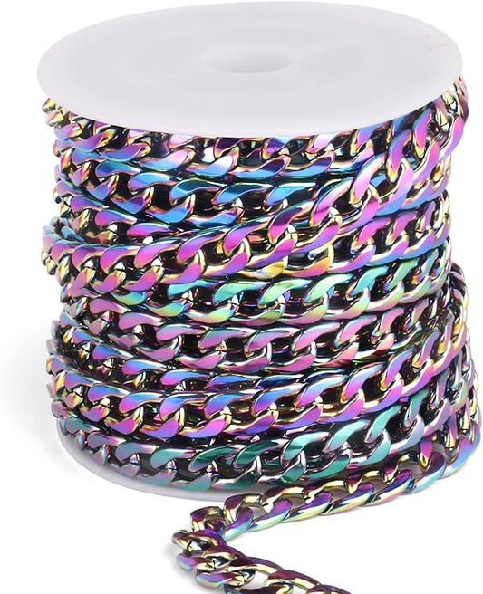 16.5 Ft Stainless Steel Curb Chains, 5mm 6mm 7mm 9mm Cuban Chain Roll Bulk for Jewelry Making