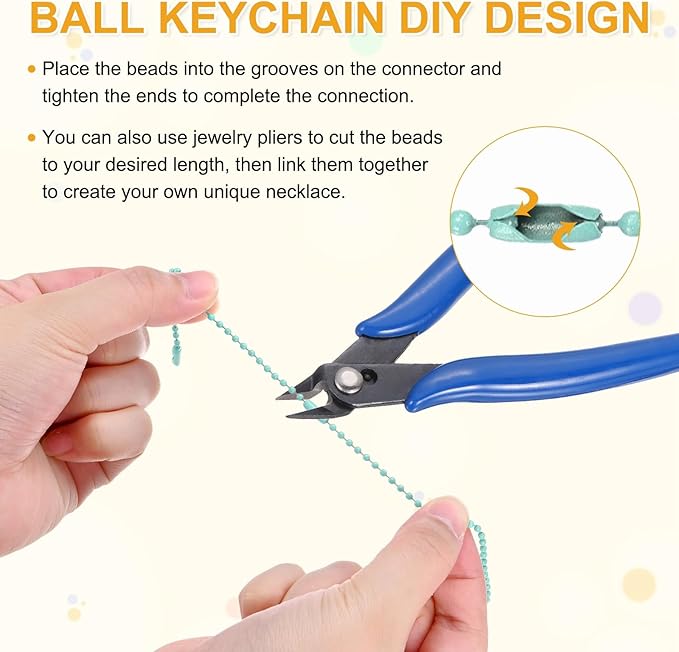 M METERXITY 100-Pack Ball Beads Chain, 4 in Metal Beaded Necklace Adjustable Keychain with Connectors for Jewelry Making/DIY Crafts/Hanging Decoration, Dog Tag Chain [Cyan Blue]