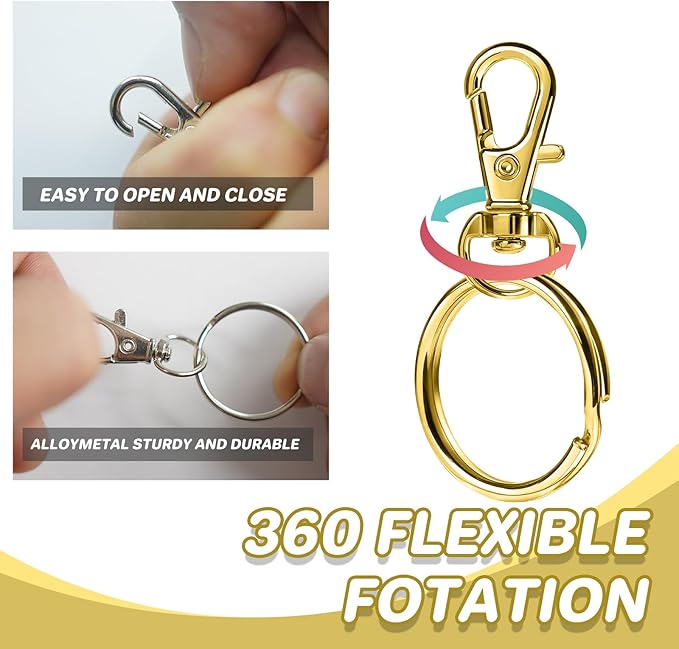 Keychain, 68PCS Swivel Snap Hooks with Key Rings, Metal Lobster Claw Clasp,34PCS Keychains Clips Hooks and 34PCS Key Chain Rings,Keychain Rings for DIY Crafts,Jewelry Making (Gold)