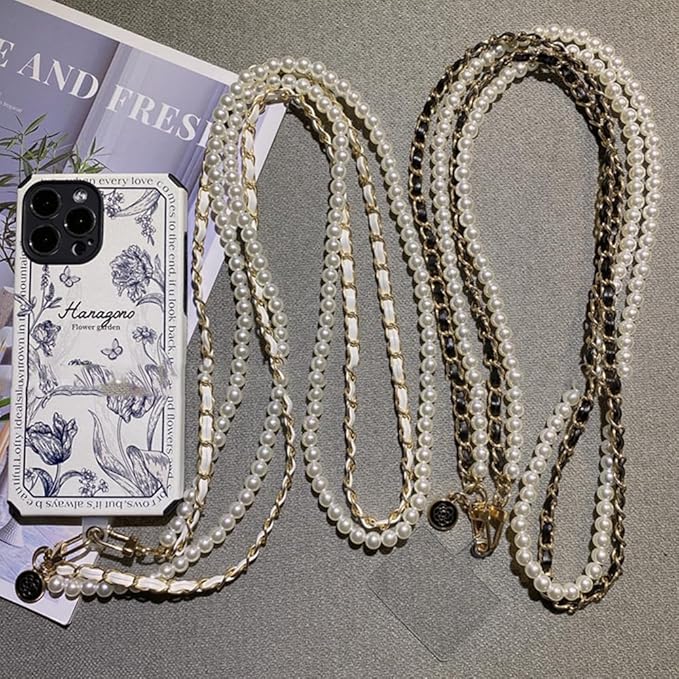 Phone Crossbody Chain Cell Phone Lanyard,Universal Leather+Metal Shouder Strap with Phone Tether Patches (P)
