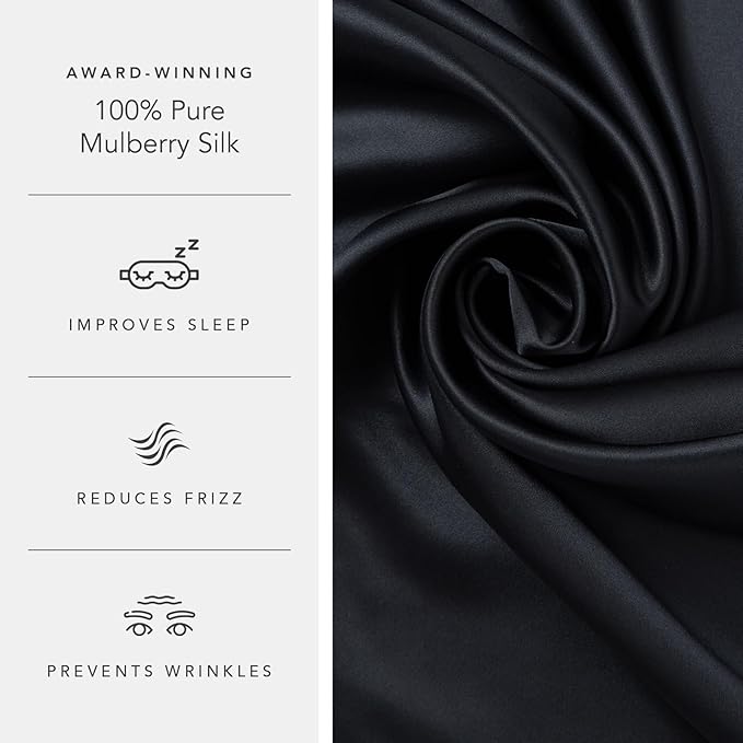 Fishers Finery 25mm 100% Pure Mulberry Silk Pillowcase (Black King 2 Pack)