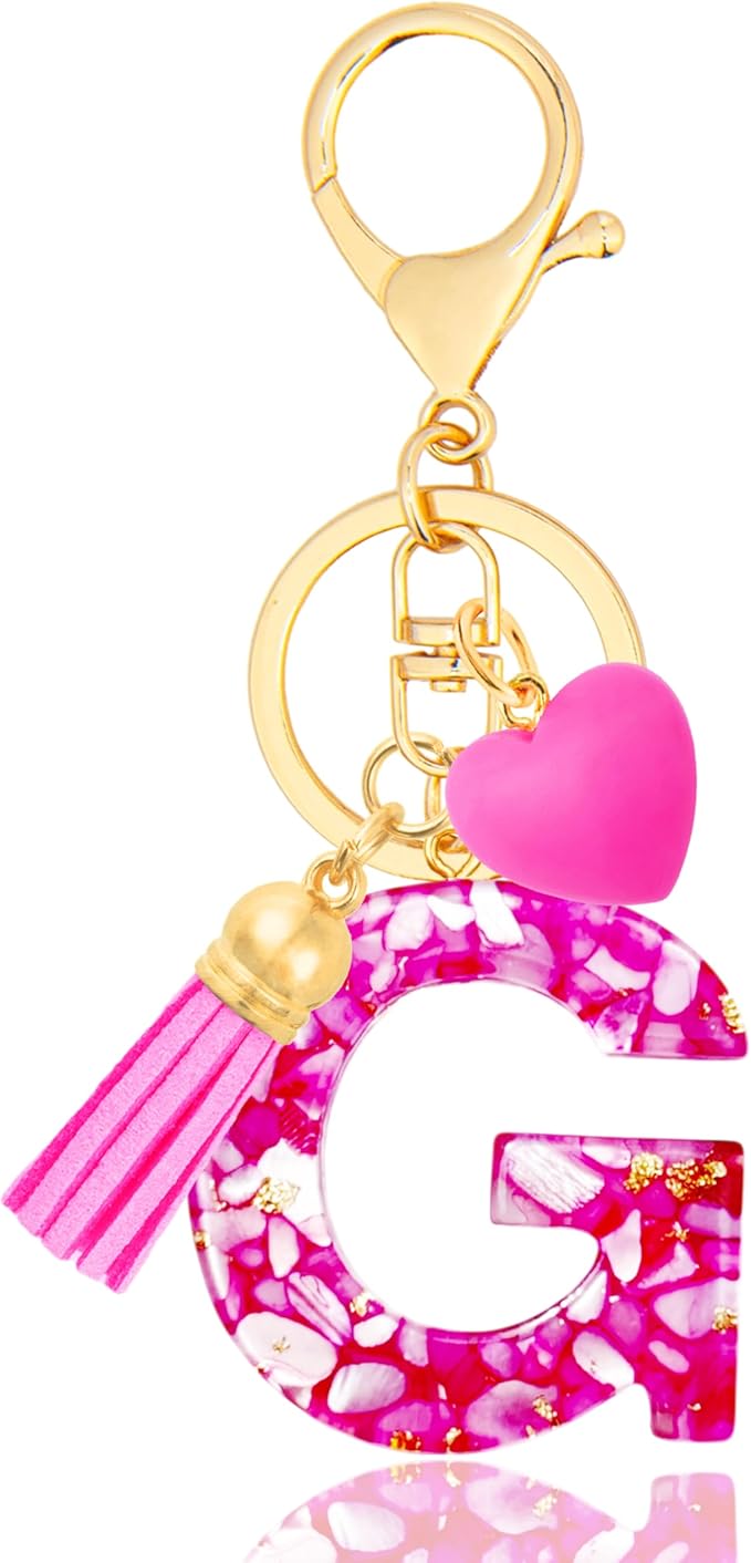Initial Keychains for Women with Cute Heart Resin - Alphabet Letter Keychain for Bag, Backpacks, Purse or Car key