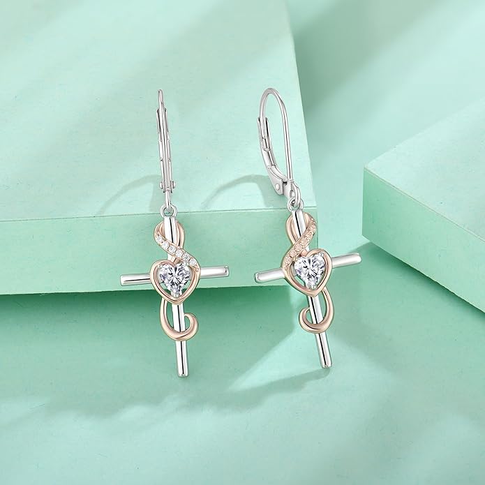 Starchenie Women's Note Cross Earrings Sterling Silver Treble Clef Leverback Earring Music Note Jewelry for Music Lover