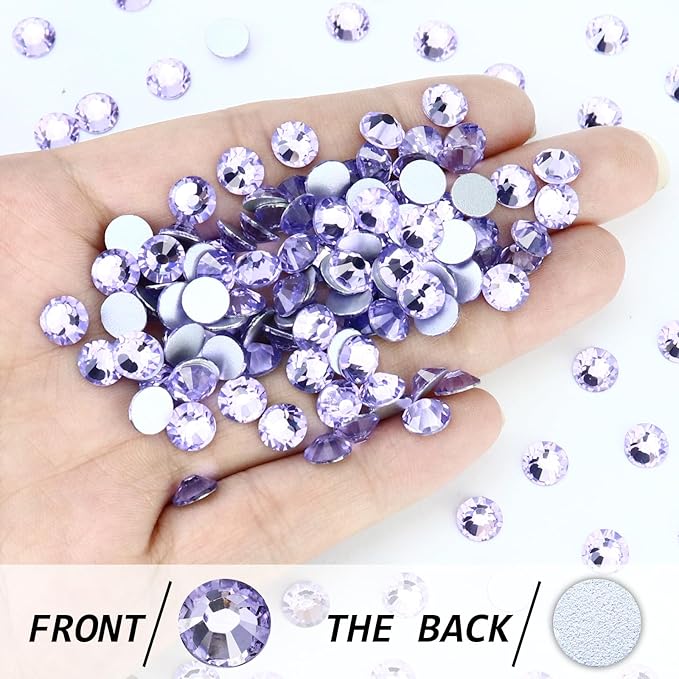 1440PCS SS16 Crystal Glass Flatback Rhinestones, Round Flat Back Crystal Gems for Nail Art and Craft Clothes, Glue Fix Diamond Stones Light Violet (3.8-4.0mm)
