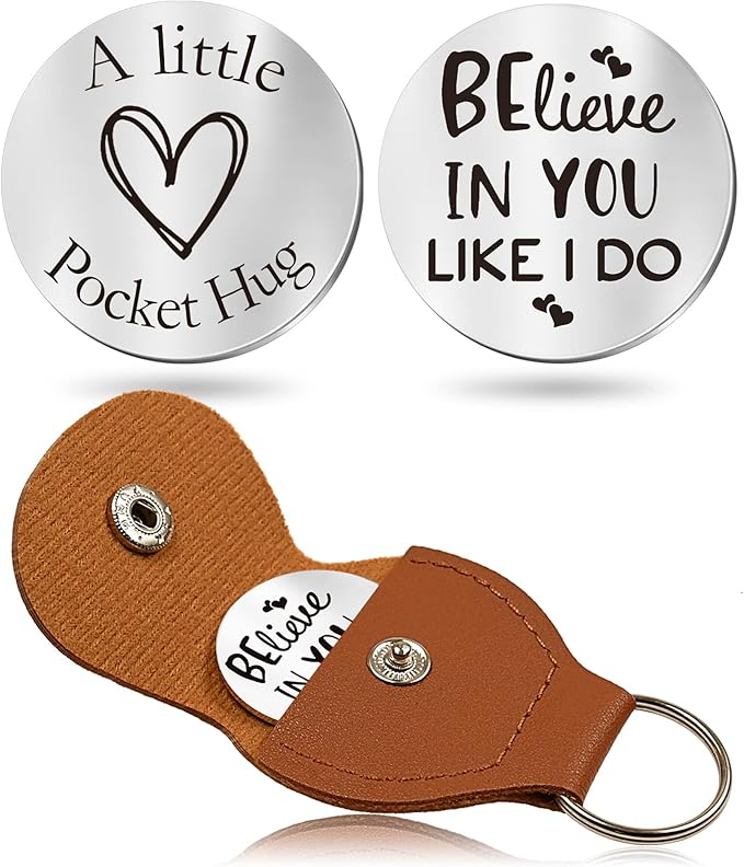 OUMILAN Pocket Hug Token Gifts for Men Boyfriend Girlfriend Inspirational Gift for Son Daughter Brother with Leather Keychain