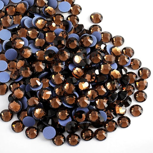 Beadsland Hotfix Rhinestones, 1440pcs Flatback Crystal Rhinestones for Crafts Clothes DIY Decoration, Smoked Topaz, SS12, 3.0-3.2mm