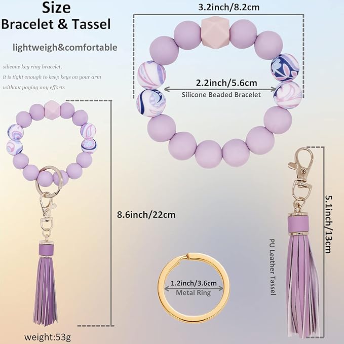 BIHRTC Key Ring Bracelet Car Keychain Holder Wristlet Silicone Women Beaded Bangle Chains