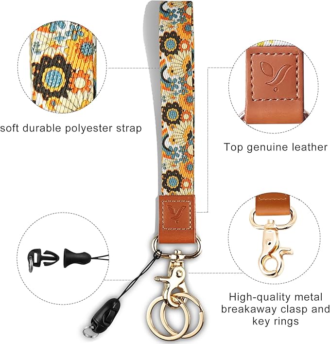 Yiflin Cute Wrist Lanyard for Keys, Keychain, Wallet, Id Holder, Cell Phone, Wristlet Lanyard Key Chain Holder（Rainbow Sunflower）